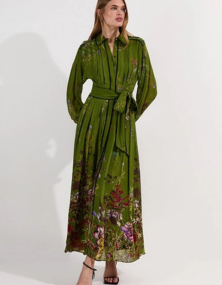 Lydia Millen Viscose Floral Border Shirt Woven Midi Dress