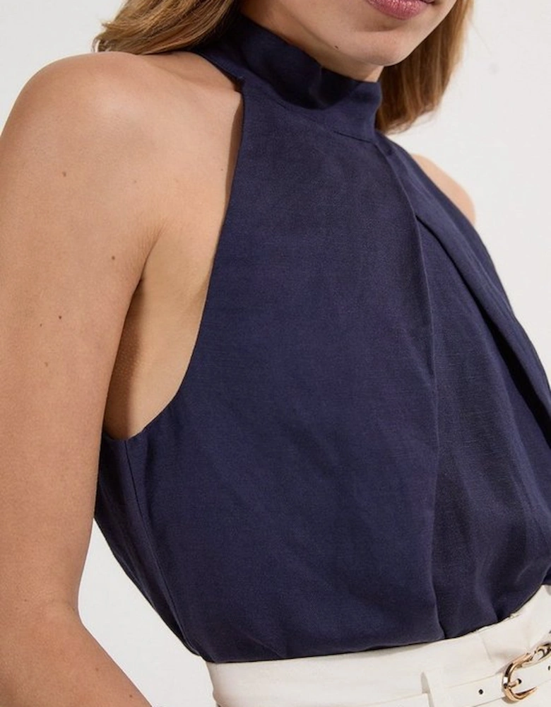 Viscose Linen Cross Front Halter Neck Woven Top