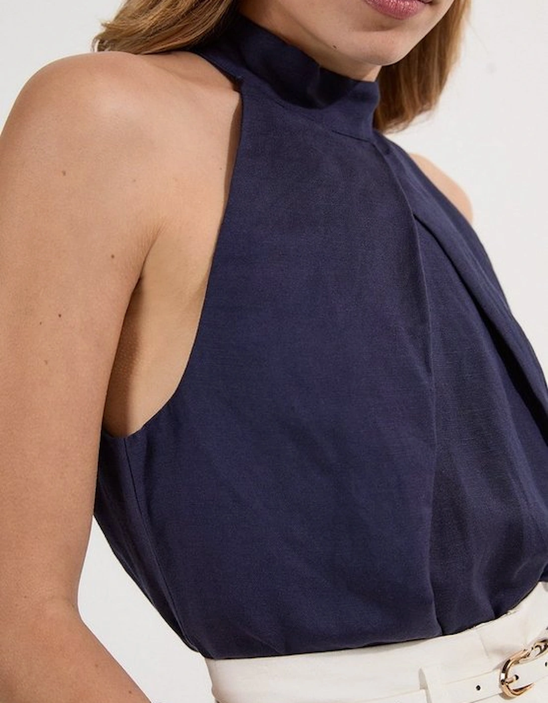 Viscose Linen Cross Front Halter Neck Woven Top