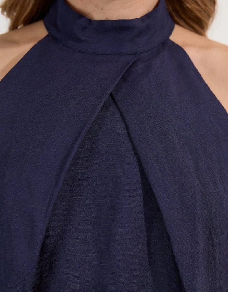 Viscose Linen Cross Front Halter Neck Woven Top