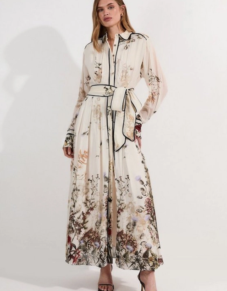 Lydia Millen Viscose Floral Border Woven Shirt Midi Dress