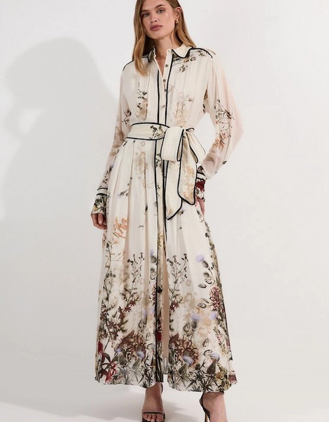 Lydia Millen Viscose Floral Border Woven Shirt Midi Dress