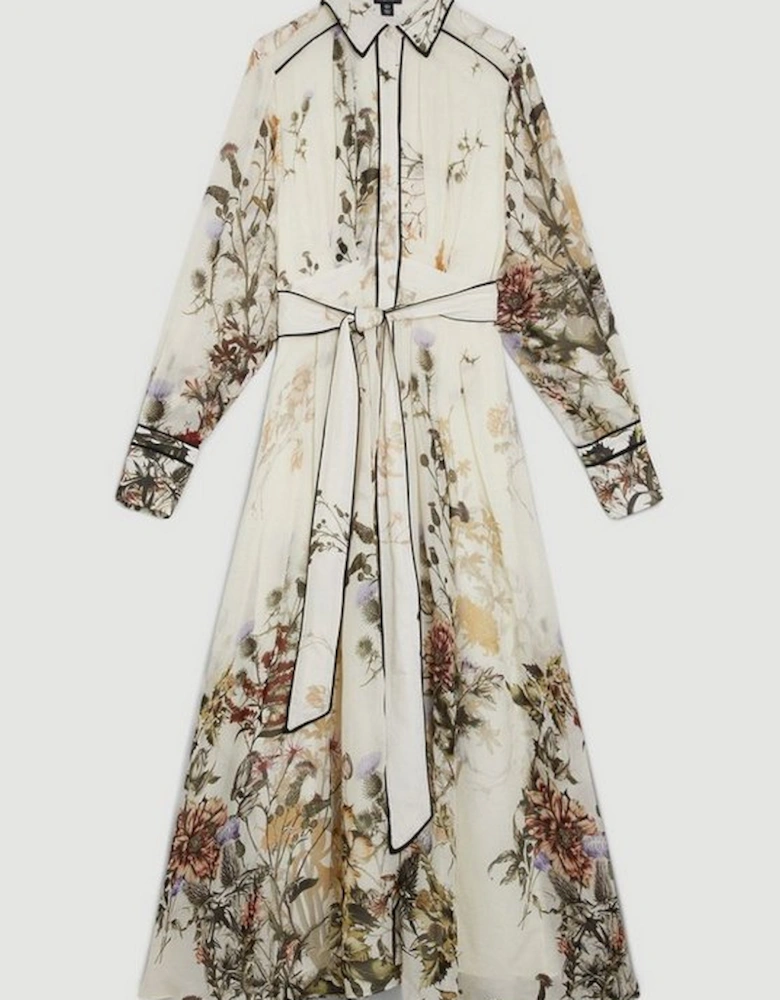 Lydia Millen Viscose Floral Border Woven Shirt Midi Dress