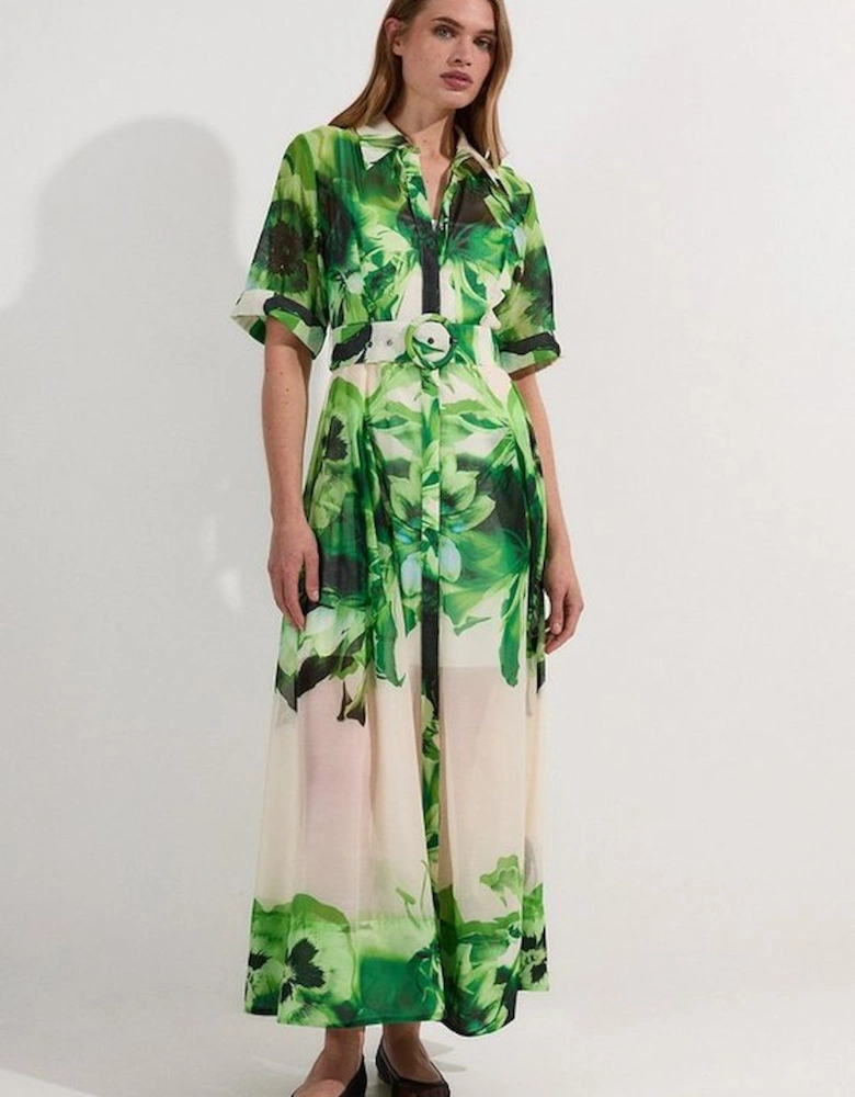 Petite Floral Organdie Woven Midi Shirt Dress