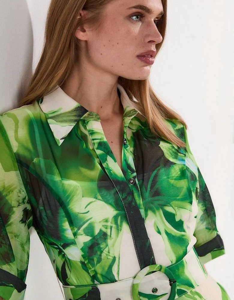 Petite Floral Organdie Woven Midi Shirt Dress