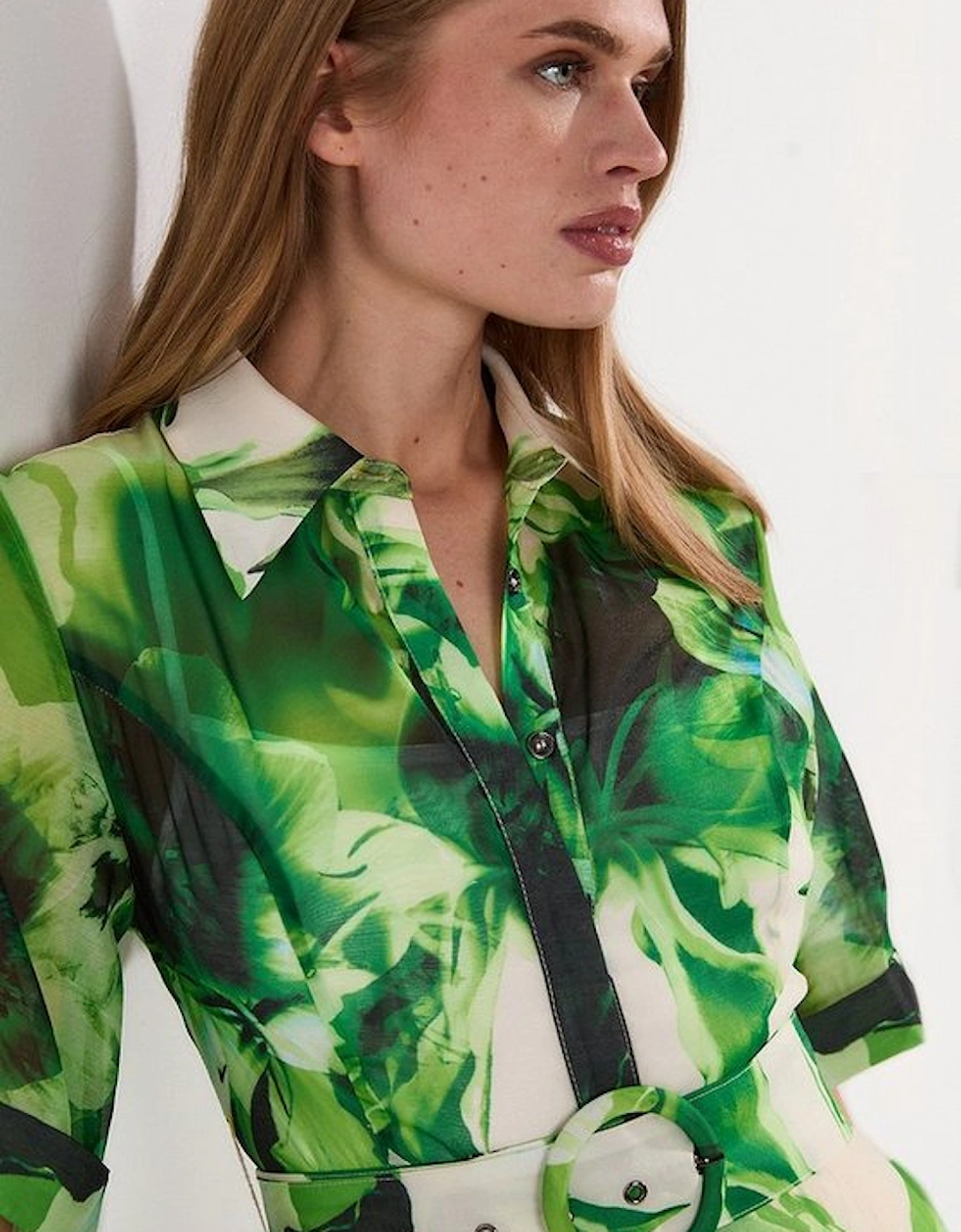 Petite Floral Organdie Woven Midi Shirt Dress