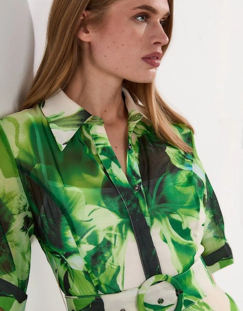 Floral Organdie Woven Maxi Shirt Dress