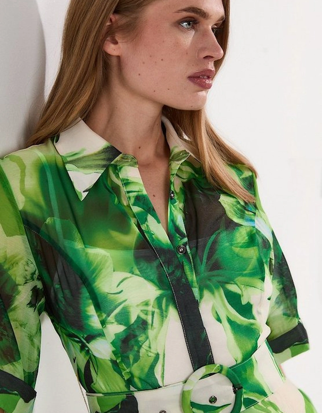 Floral Organdie Woven Maxi Shirt Dress