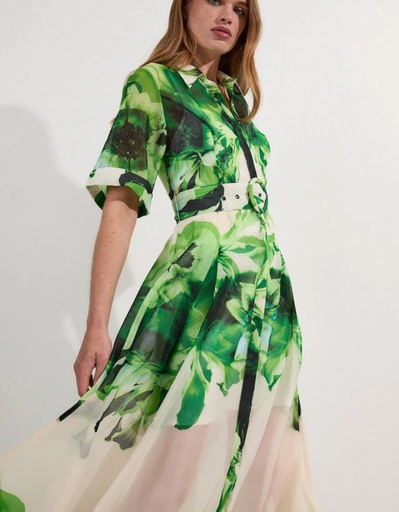 Floral Organdie Woven Maxi Shirt Dress