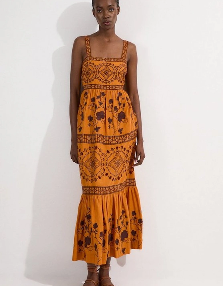 Petite Floral & Geo Embroidered Woven Maxi Dress