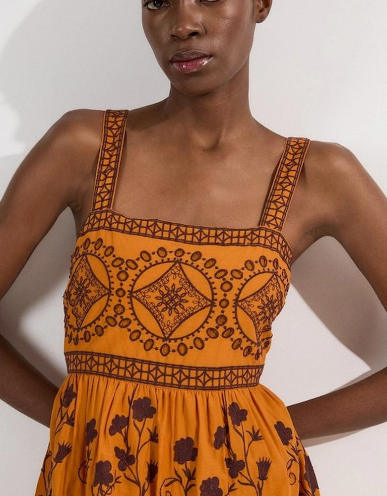 Petite Floral & Geo Embroidered Woven Maxi Dress