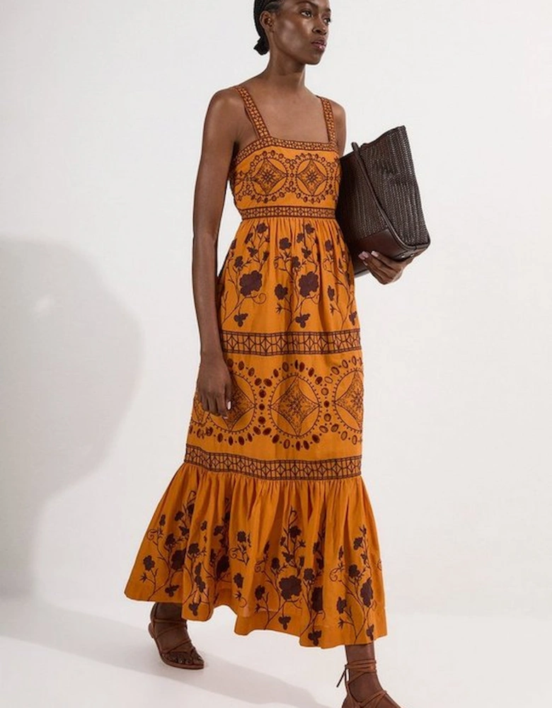 Petite Floral & Geo Embroidered Woven Maxi Dress