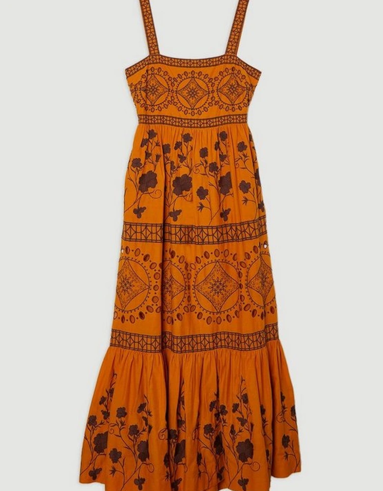 Petite Floral & Geo Embroidered Woven Maxi Dress