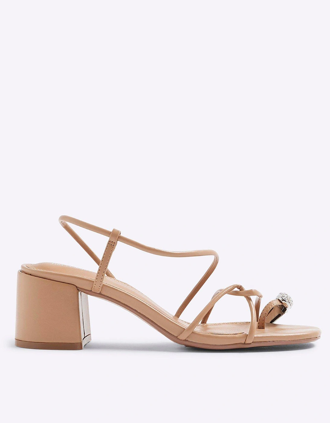 Diamante Toe Loop Block Heel - Light Beige, 2 of 1