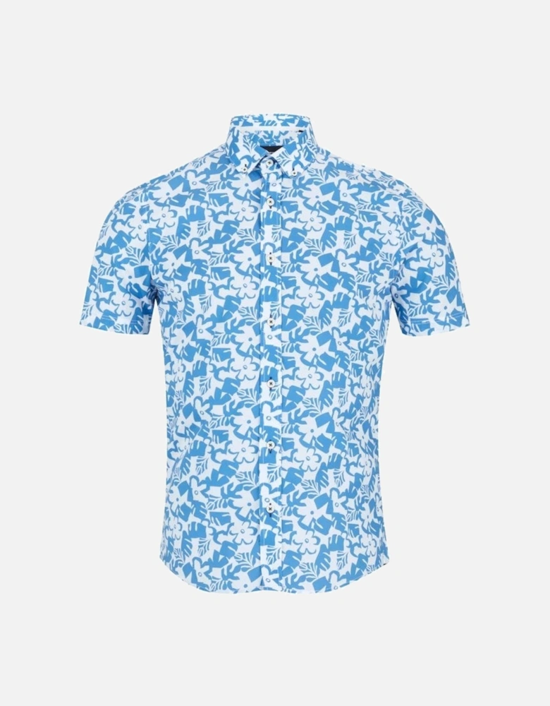 Short Sleeve Floral Resort Shirt Blue