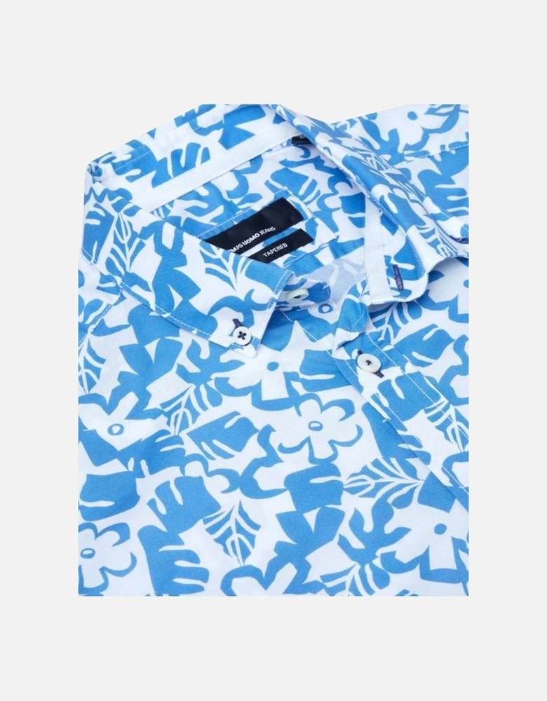 Short Sleeve Floral Resort Shirt Blue