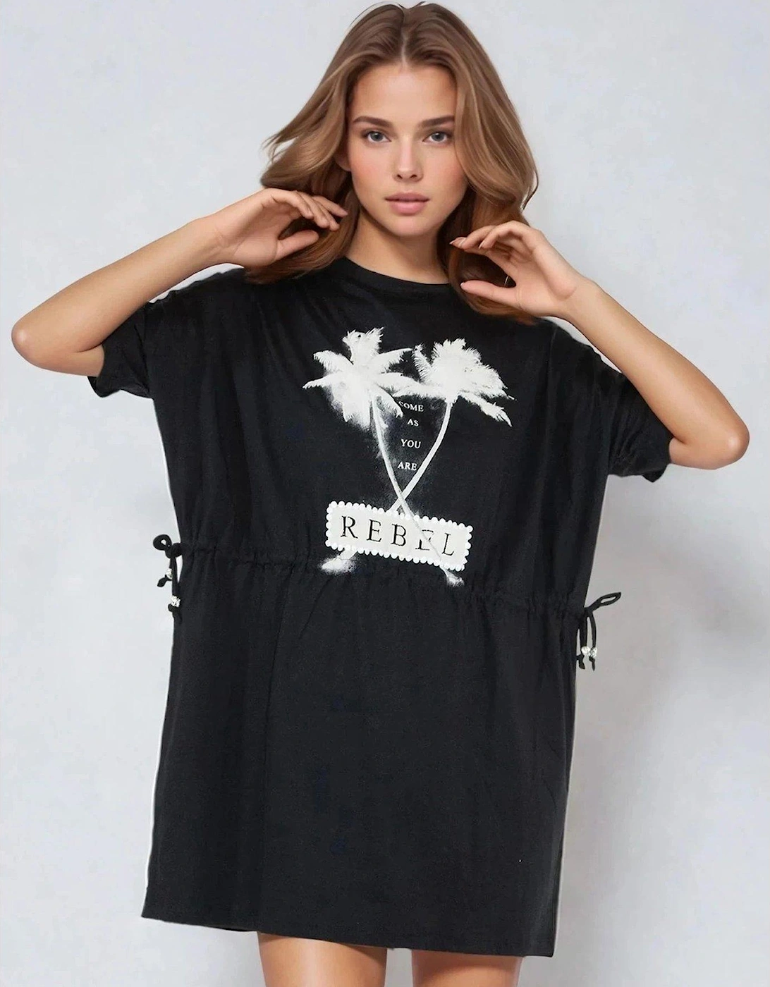 Topaz Jersey Beaded Rebel Graphic Tunic Dress - Black, 2 of 1