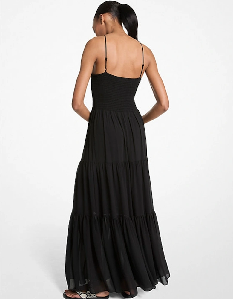 Smocked Georgette Halter Maxi Dress