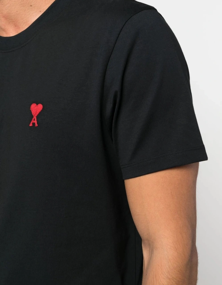 Ami De Coeur Red Embroidered Logo T-Shirt in Black