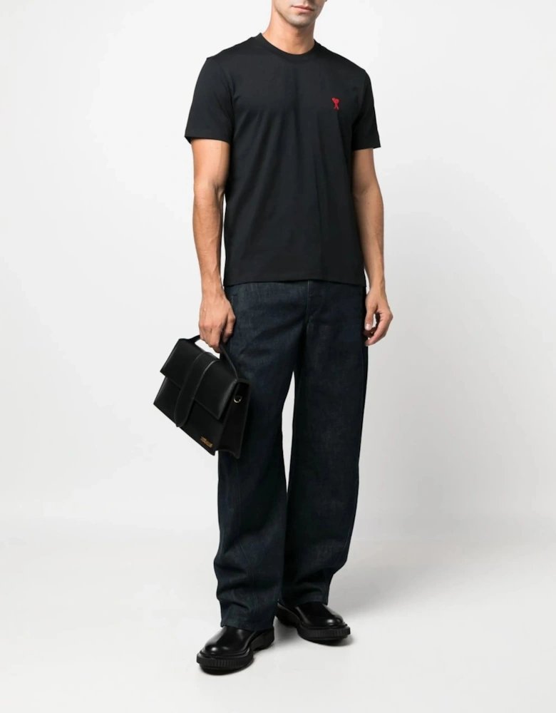 Ami De Coeur Red Embroidered Logo T-Shirt in Black
