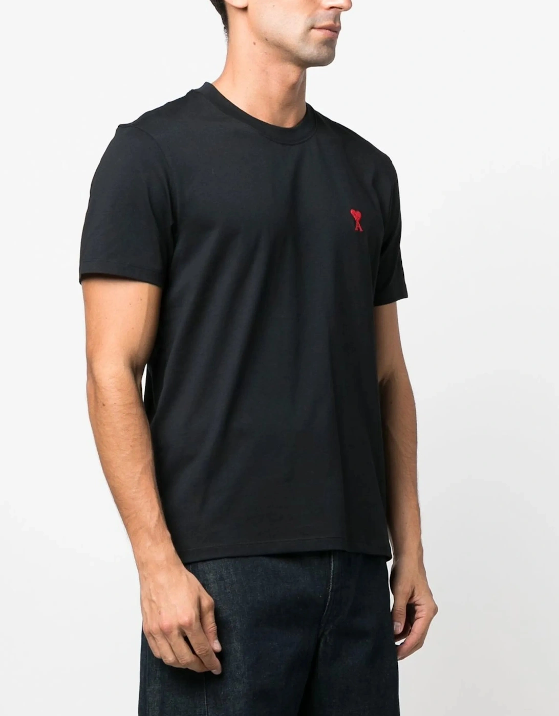 Ami De Coeur Red Embroidered Logo T-Shirt in Black