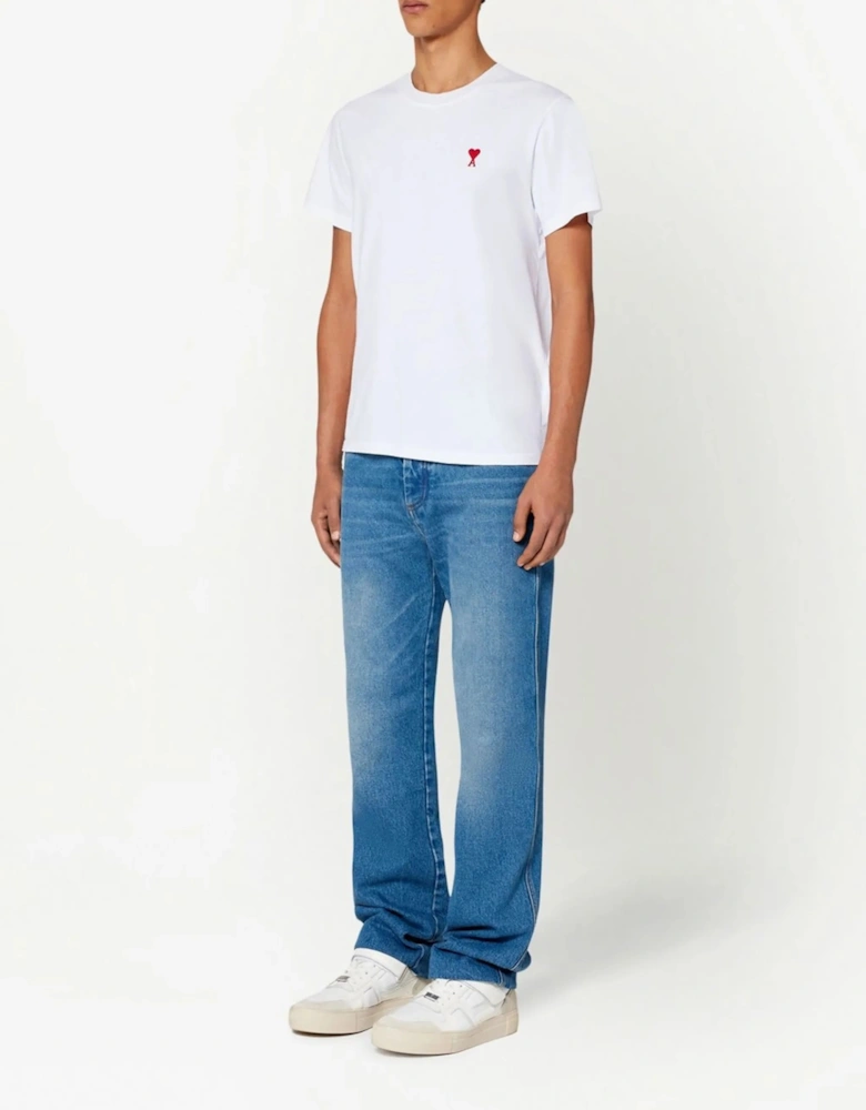 Ami De Coeur Red Embroidered Logo T-Shirt in White
