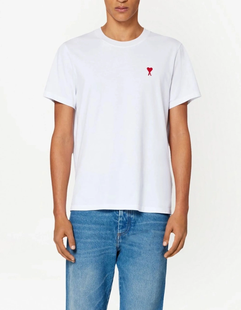 Ami De Coeur Red Embroidered Logo T-Shirt in White