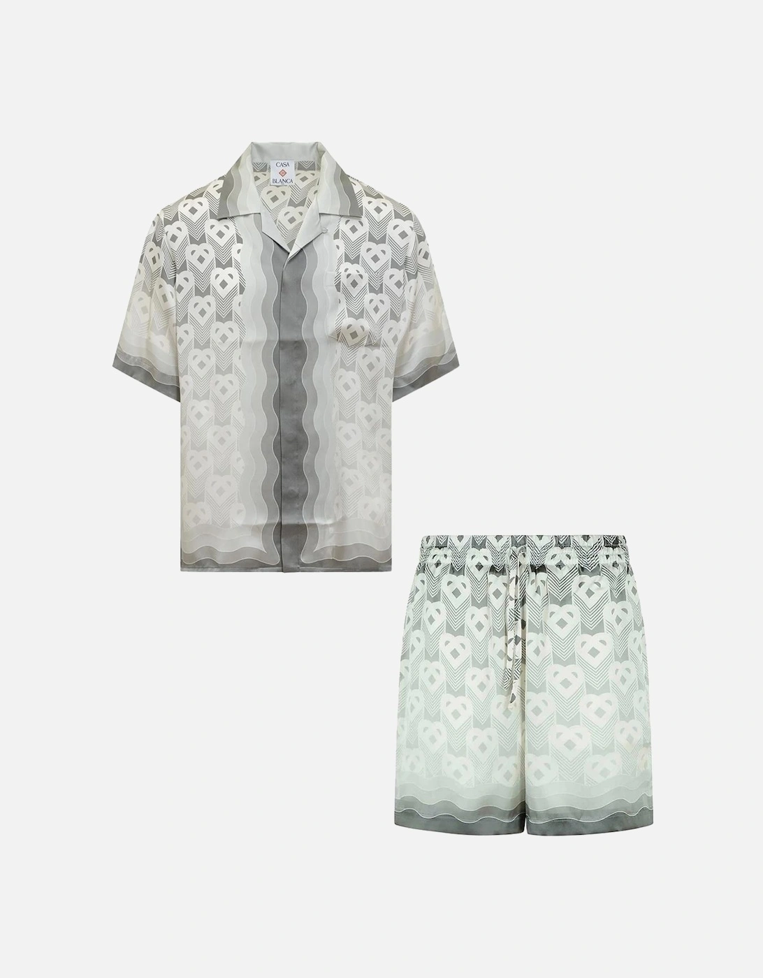 Gradient Heart Monogram Silk Shirt & Shorts Set in Grey, 2 of 1