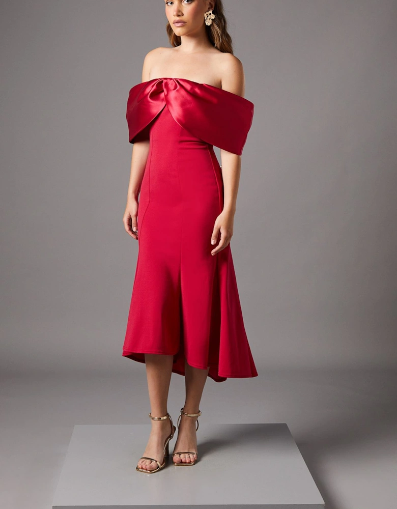 Satin Sleeve Scuba Midi Dress