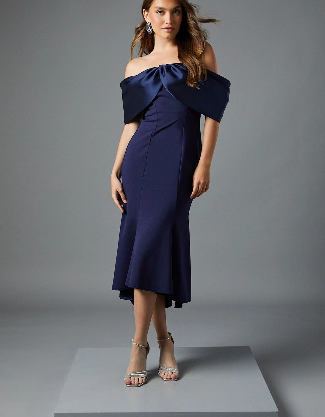 Satin Sleeve Scuba Midi Dress, 2 of 1