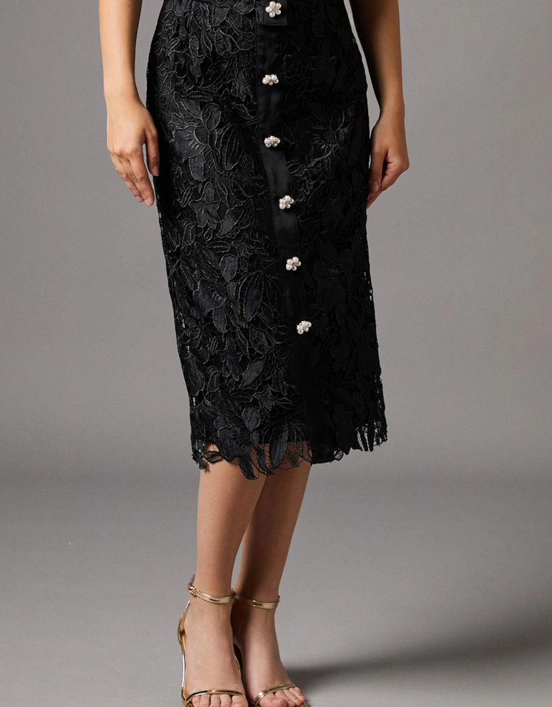 Lace Pearl Button Pencil Skirt