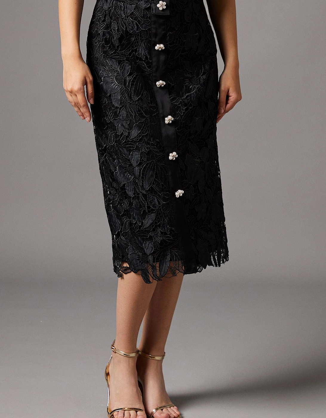 Lace Pearl Button Pencil Skirt, 2 of 1