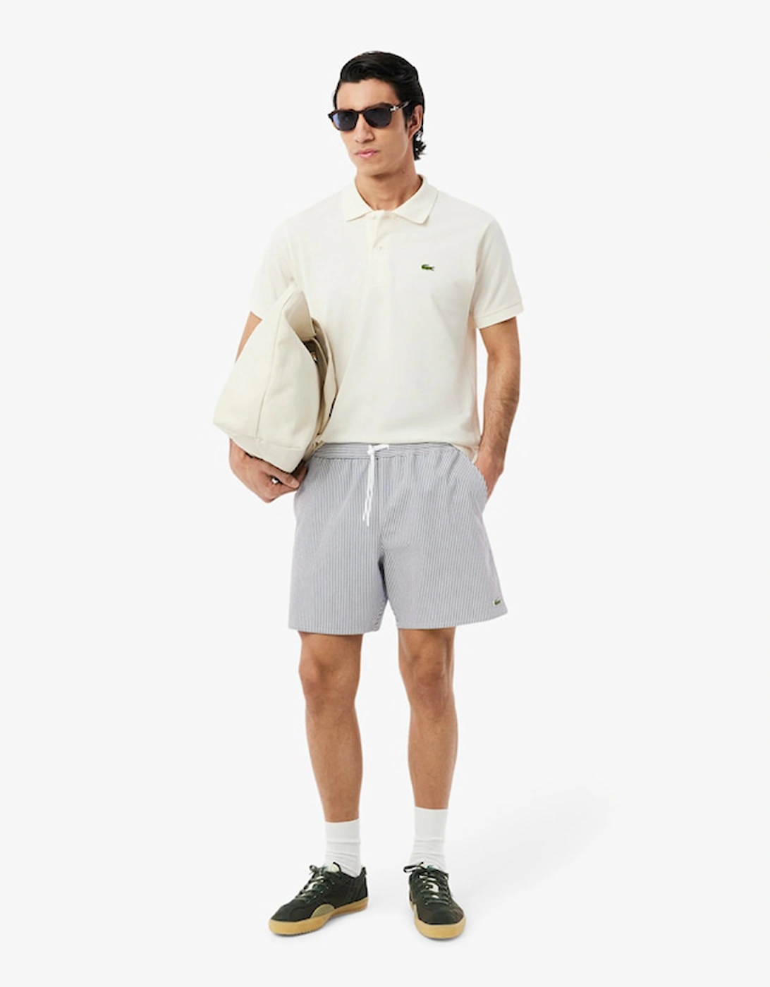 Men's Lacoste Mid Length Striped Textured Swim Trunks - Size: S 28-30 waist