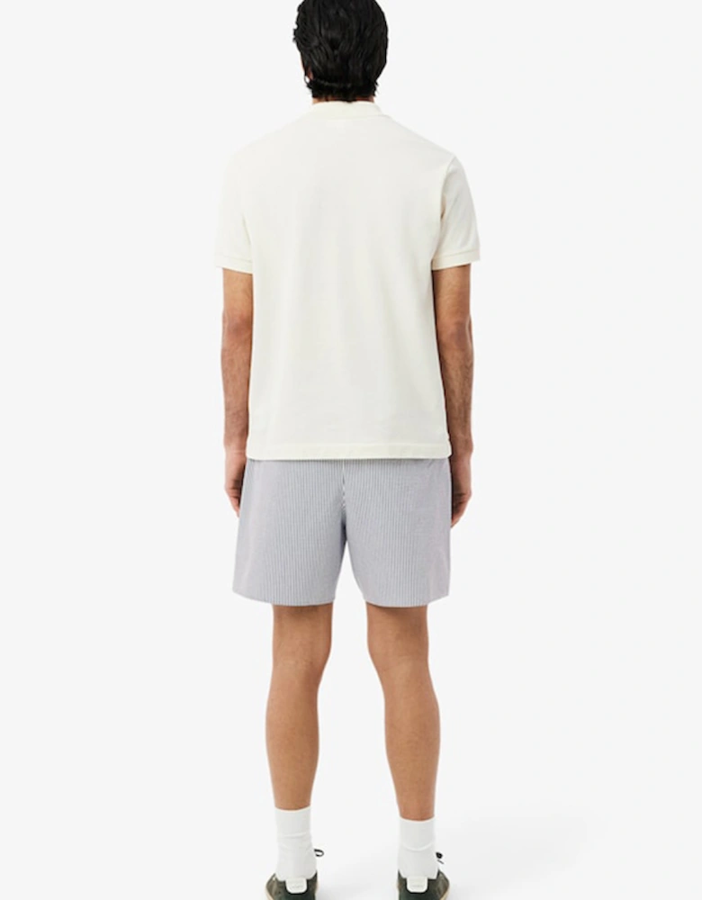 Mid Length Striped Textured Swim Trunks
