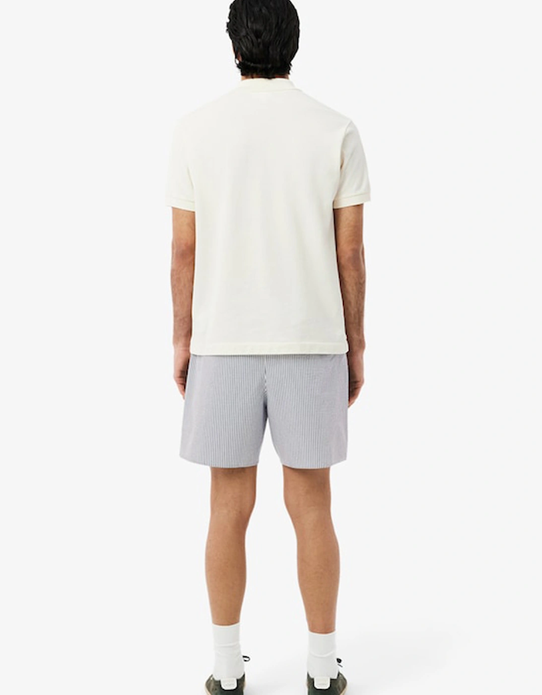 Mid Length Striped Textured Swim Trunks