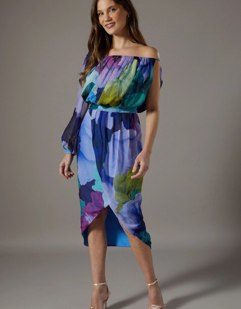 Printed One Shoulder Wrap Skirt Dress