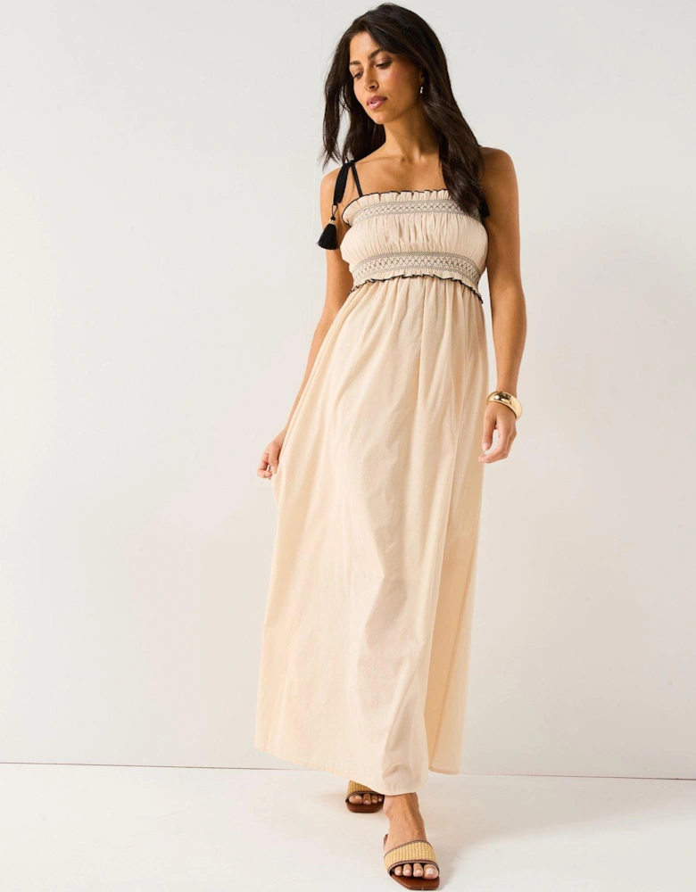Dawn Sleeveless Midi Smock Dress - Beige