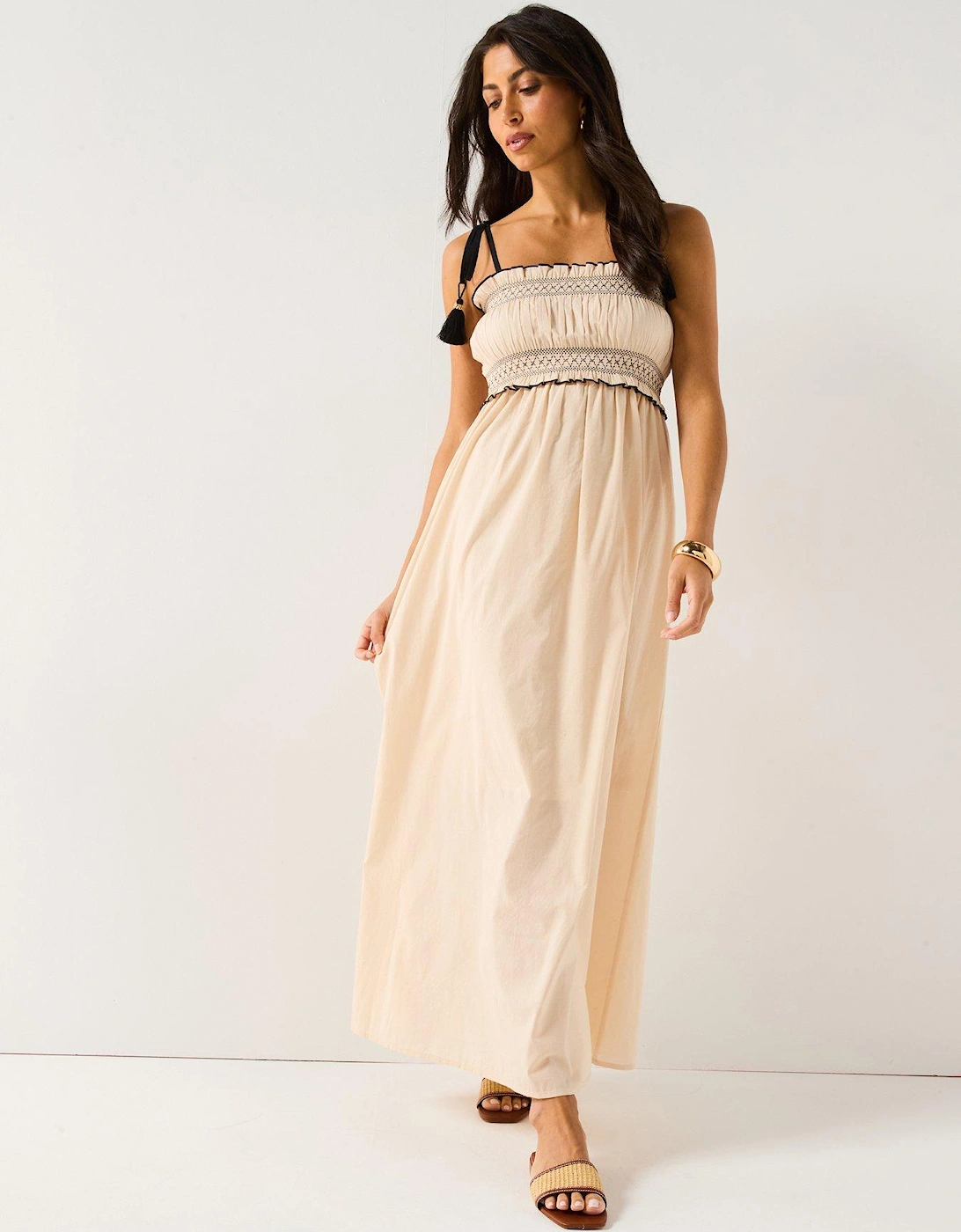 Dawn Sleeveless Midi Smock Dress - Beige, 2 of 1