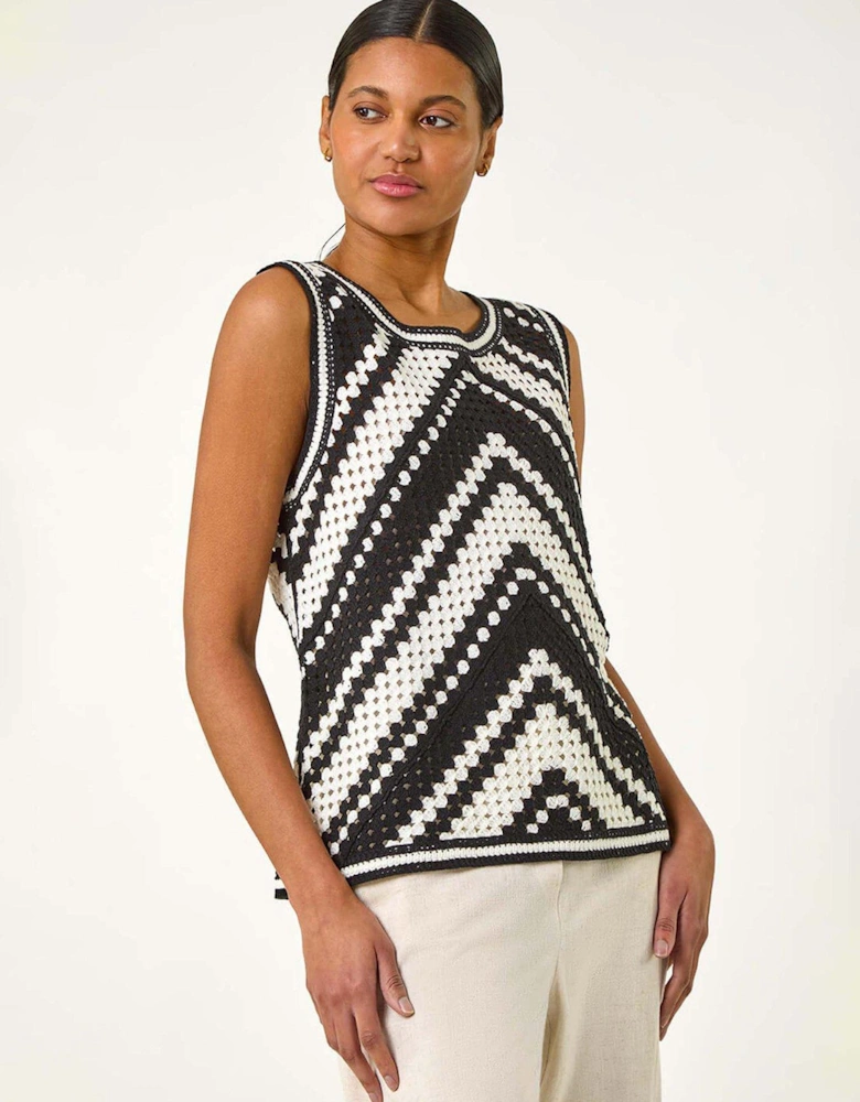 Chevron Crochet Knit Vest Top - Black