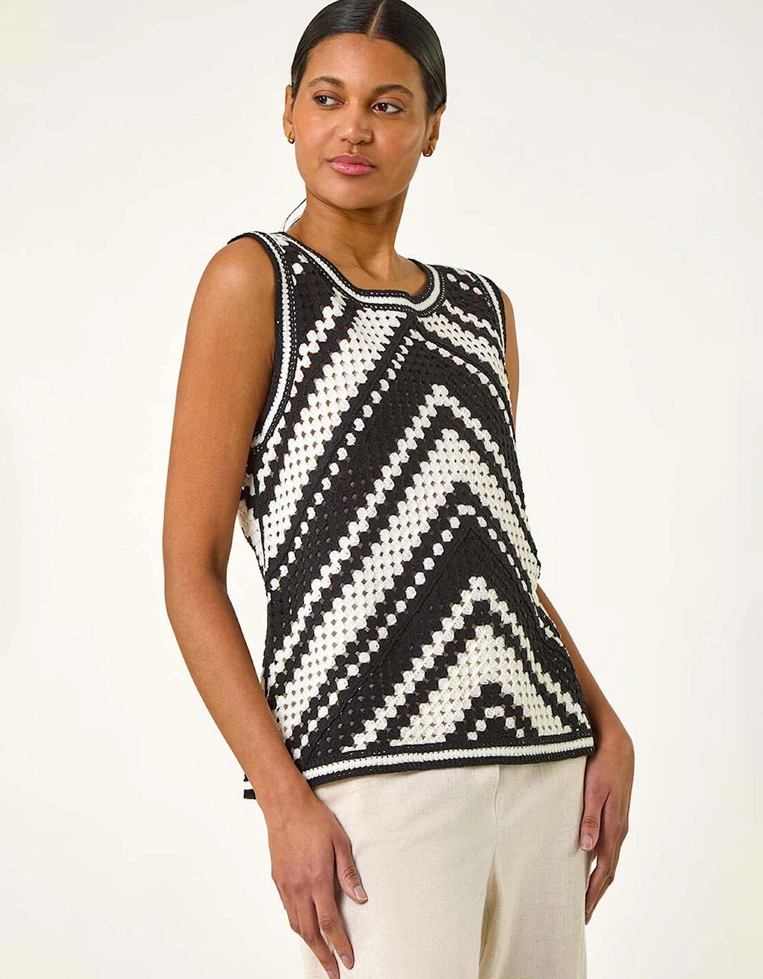 Chevron Crochet Knit Vest Top - Black, 2 of 1