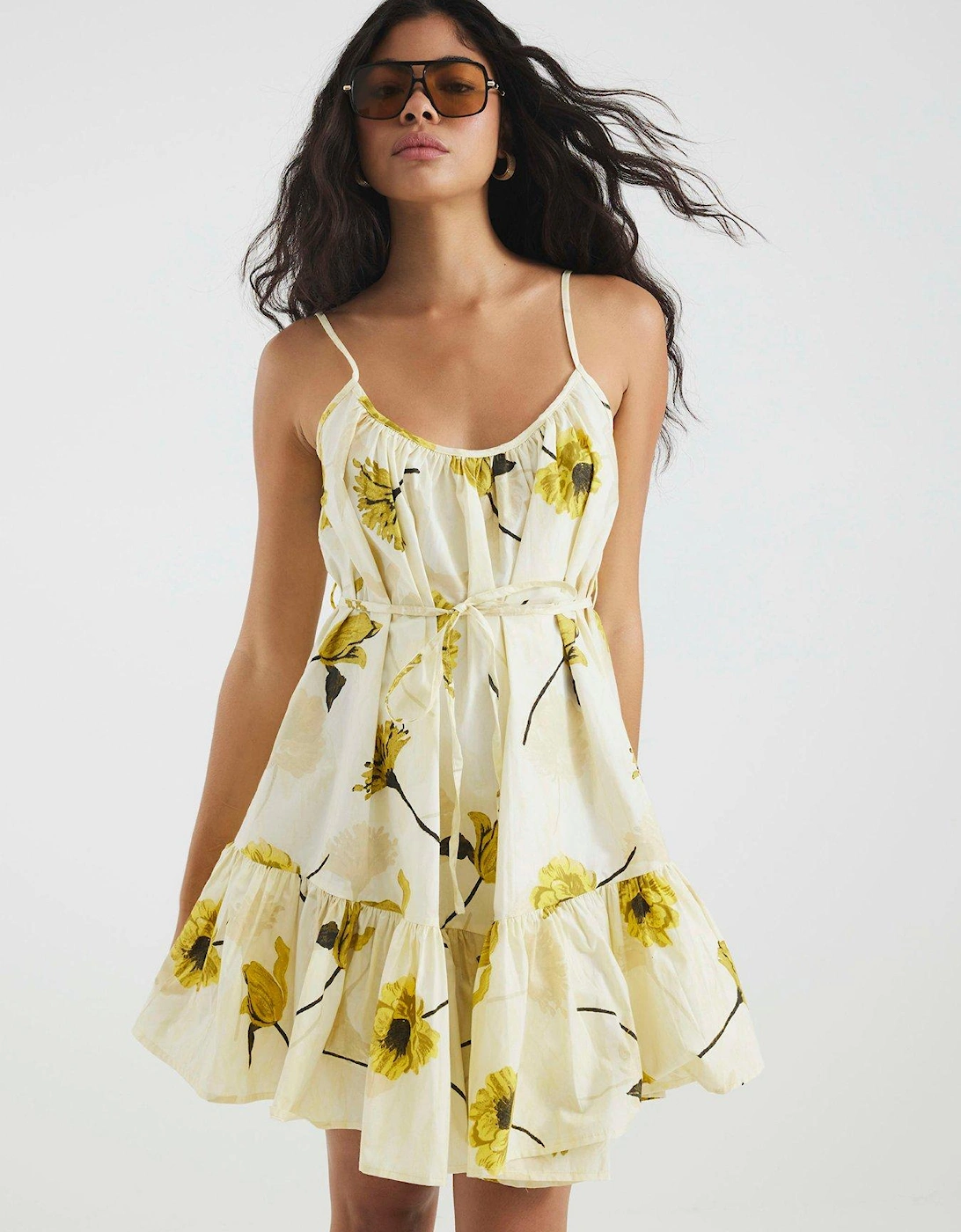 Ruched Babydoll Mini Dress - Yellow, 2 of 1