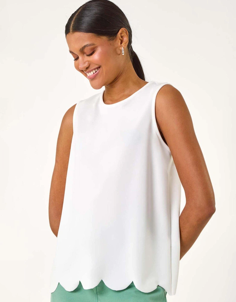 Scalloped Hem Vest Top - White