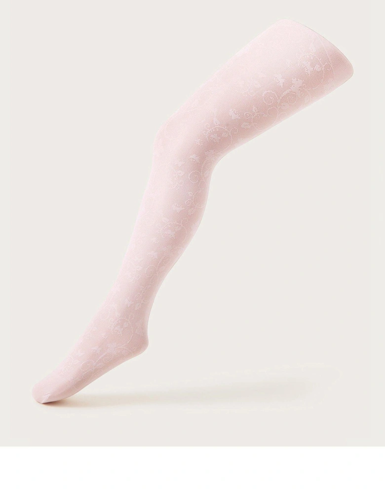 Girls Lace Butterfly Tights - Pink