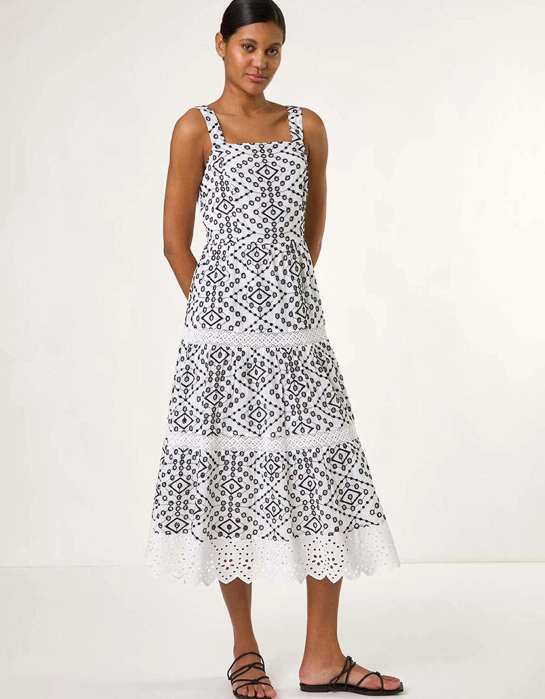 Broderie Strappy Midi Dress - Black, 2 of 1