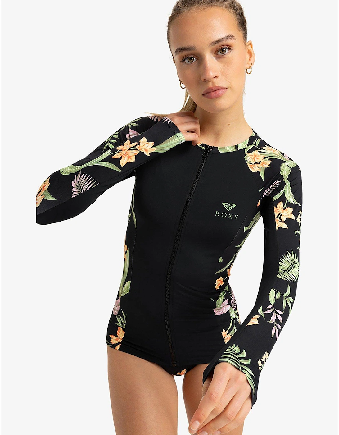 Womens Long Sleeve Zip Lycra Rashguard - Black, 2 of 1