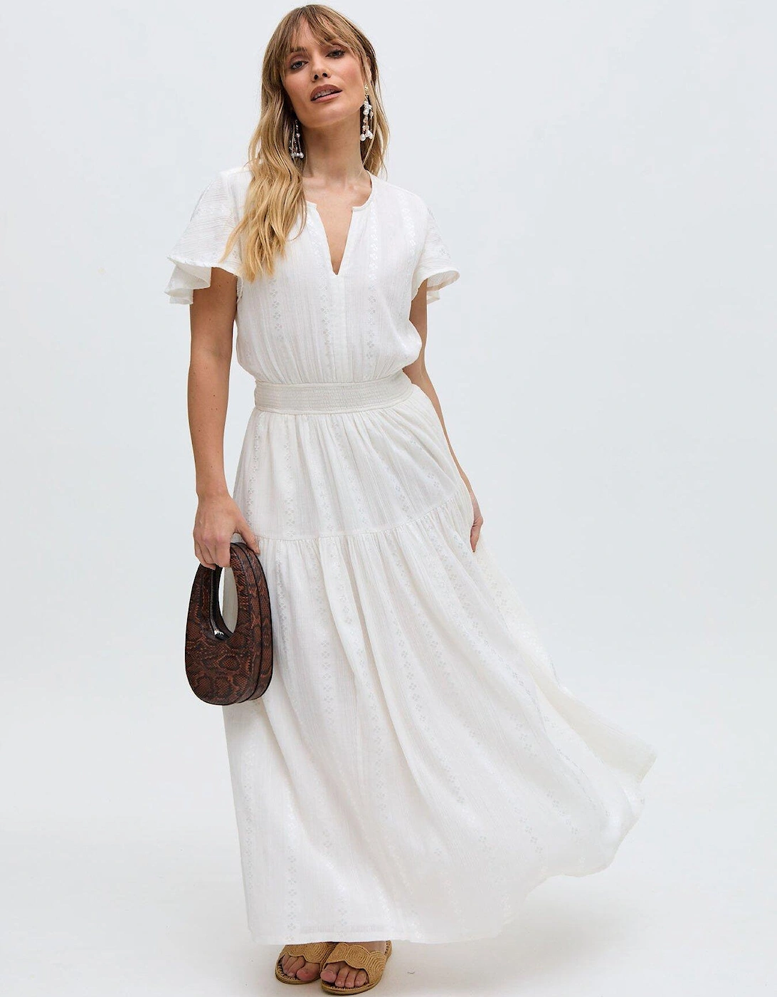Candice Flutter Sleeve Jacquard Maxi Dress - White, 2 of 1