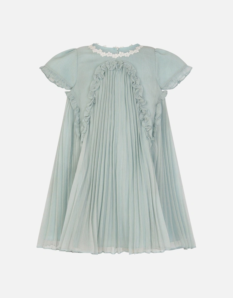 Baby Girls Pleat Trim Swing Dress - Green