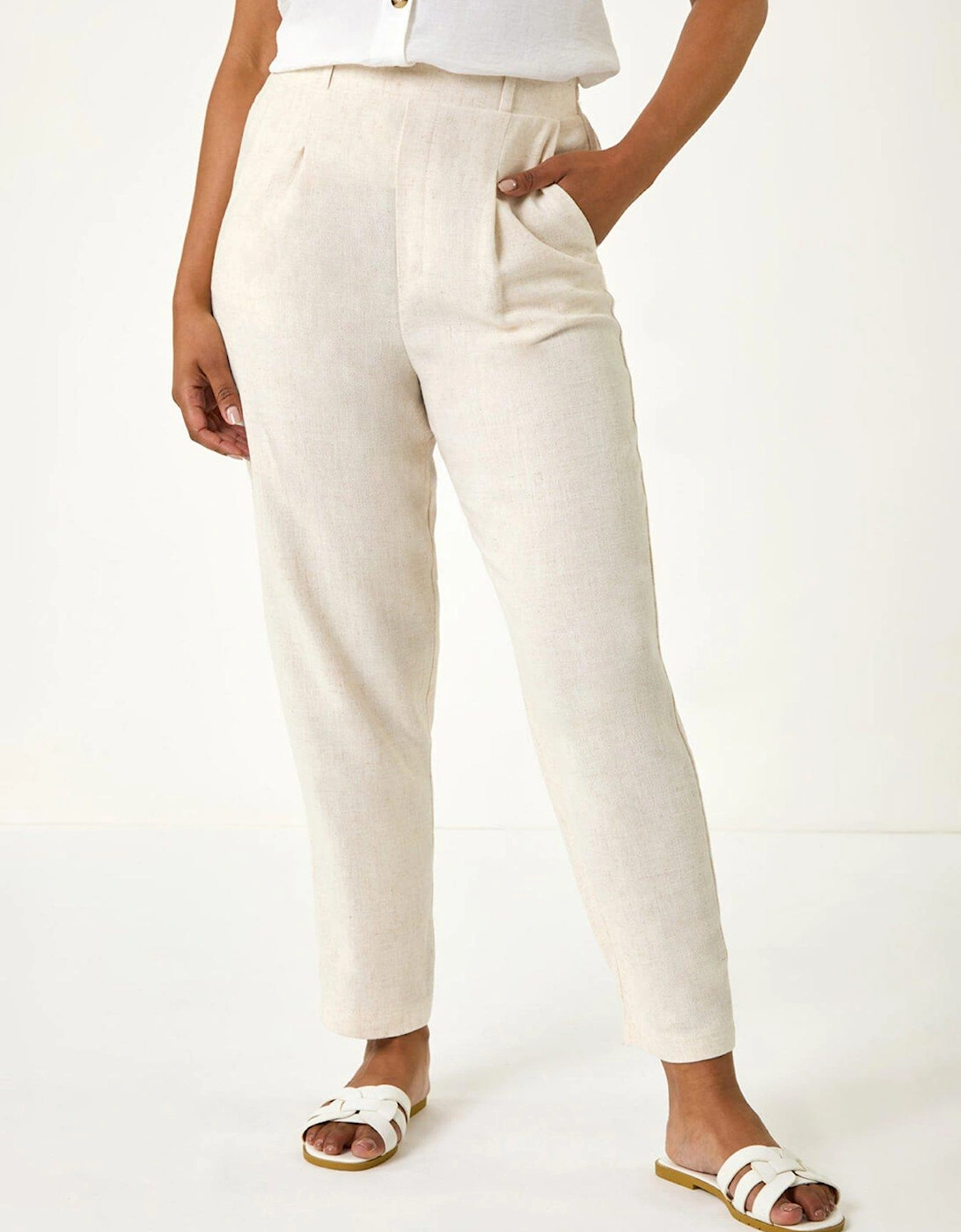 Petite Pleated Front Tapered Trouser - Natural, 2 of 1