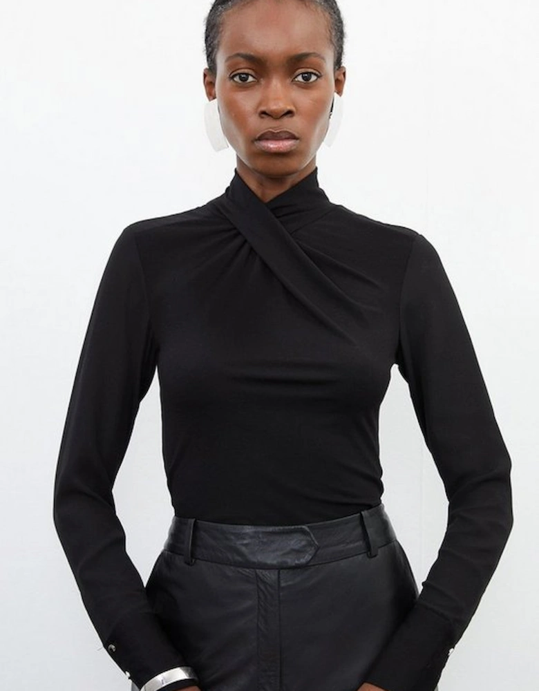 Jersey And Georgette Mix High Neck Top