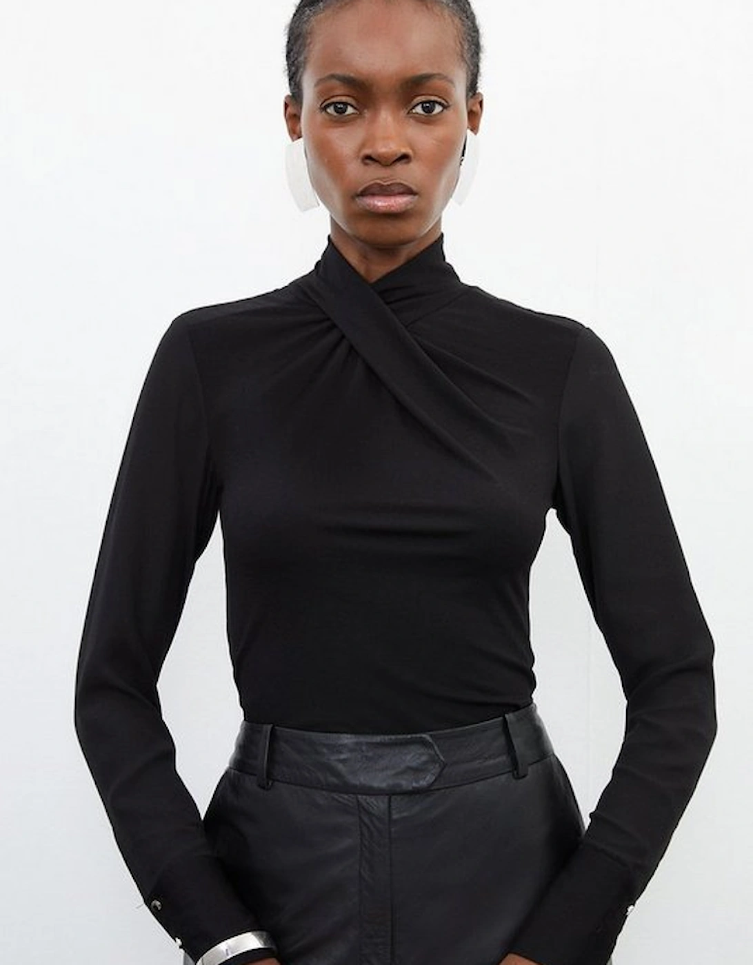 Jersey And Georgette Mix High Neck Top, 5 of 4